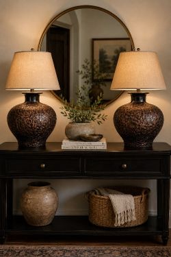 Lamps Plus Arbon Floral Pattern Copper Finish Table Lamps Set of 2