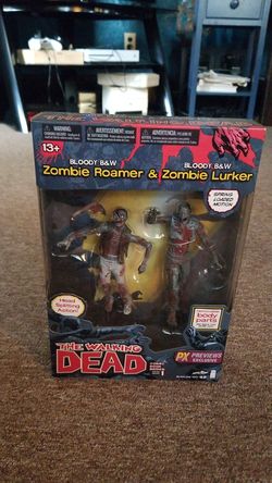 The walking dead series one sky bound exclusive bloody black-and-white zombie romer & zombie lurker collectible figures