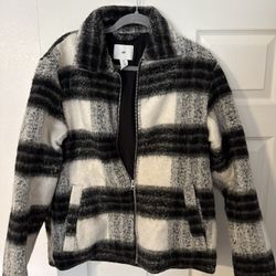H&M Black And White (poly Wool) Jacket Size M
