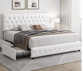 Keyluv Modern Upholstered Bed Frame with 4 Drawers