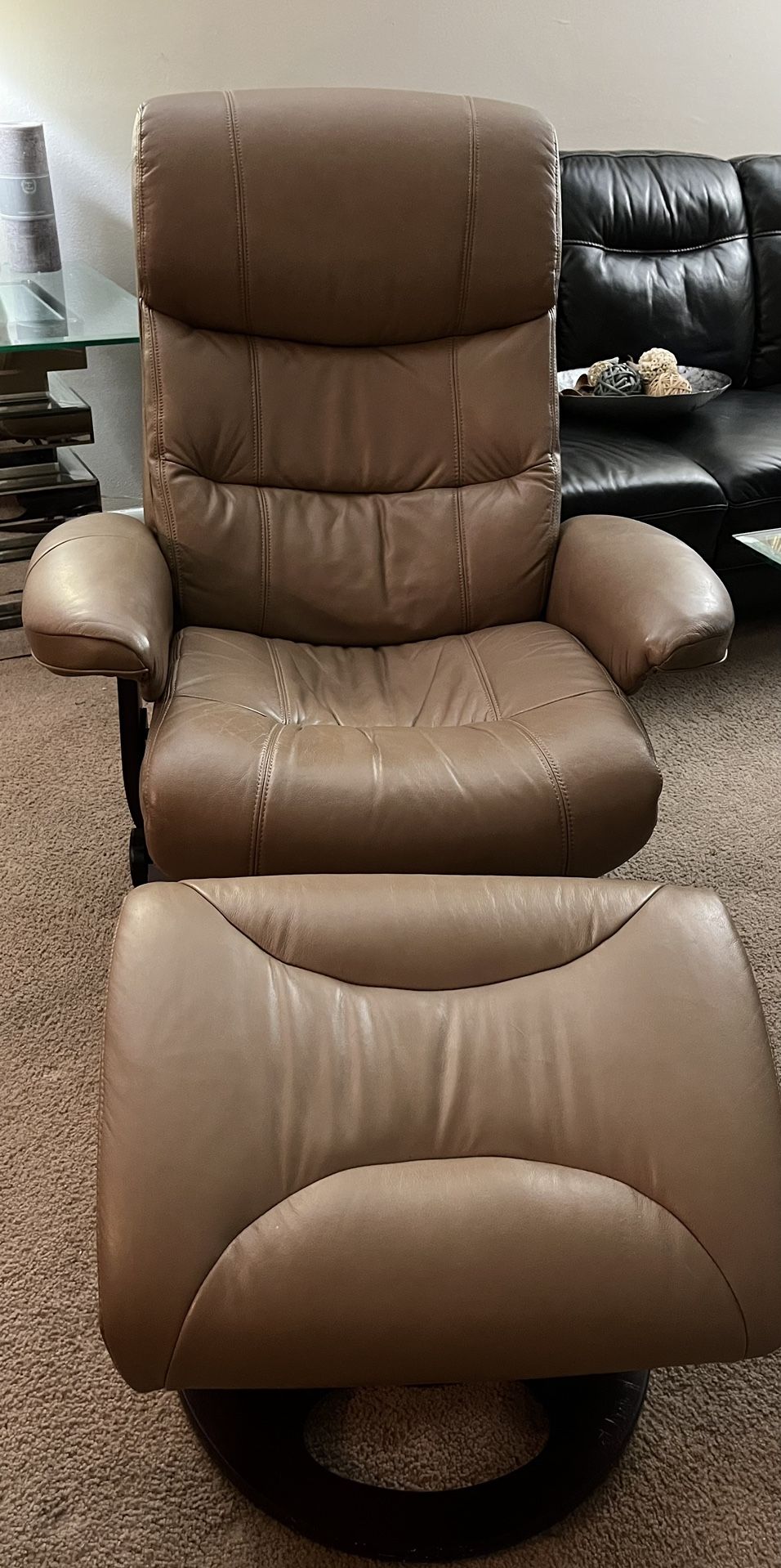 Cuir Leather Recliner with Ottoman by Lane Furniture Inc.