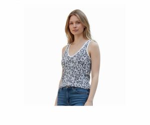 Aura Women’s White With Gray Prints Size S/M Tank Top