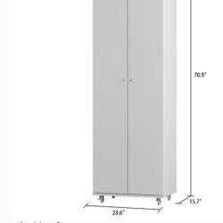 6ft Tall White Storage Cabinet with Wheels – Slim Closet Organizer, Adjustable Shelves 