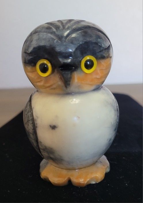 Vintage Hand Carved Alabaster Owl Paperweight