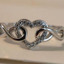 Size 10 Infiniti heart promise sterling silver ring