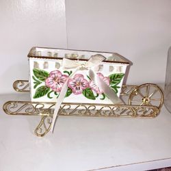 Gold/White Garden Cart Candy Dish