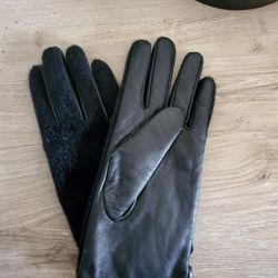 Women's Genuine Leather Gloves w/Faux Fur
