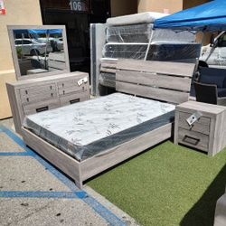 5 Pcs Bedroom Set Bed, 1 Night, Dresser, Mirror & Matt Queen $895