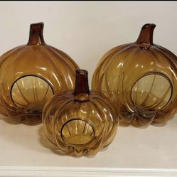 Amber Hand blown Glass Pumpkins