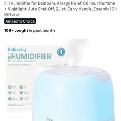Frida Baby 3-in-1 Cool Mist Humidifier for Large Rooms, Top Fill Humidifier for Bedroom, Allergy Relief, 60 Hour Runtime + Nightlight, Auto Shut-Off, 