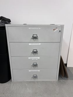 Lateral fire resistant file cabinet four drawer 38 x 22 x 53 light gray 