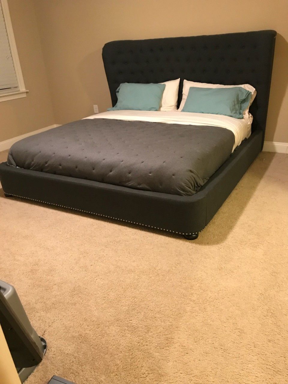 Dark grey sleigh Bed w/ pillow top mattress