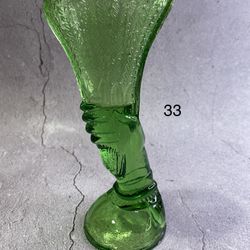 Green Art Deco Depression Glass style  Vase Hand Holding Flower bud Bouquet 6.75" Vintage/Antique. 