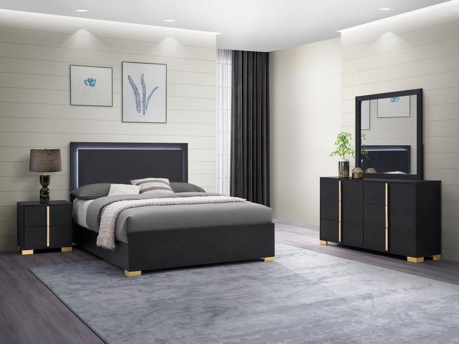 Four Piece Queen Bedroom Set With Queen Bed Frame Dresser Mirror And Nightstand On Sale Now Don't Miss