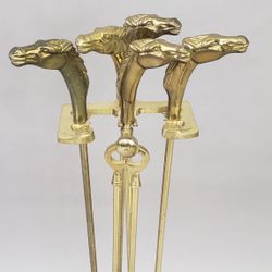**L@@K @ Vintage Five Piece Solid Brass Horse Head Fire Tool Set**