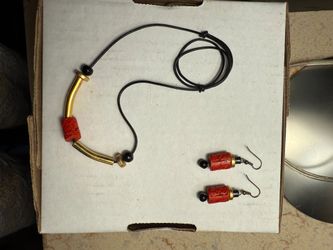 Chinese Carved Cinnabar Earrings and Necklace Set (NEW)