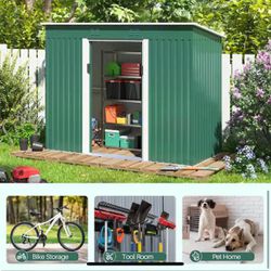 9.1 ft. W x 4.3 ft. D Outdoor Storage Shed, Metal Garden Tool Sheds with Sliding Door and Vents, Green