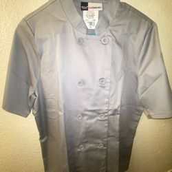 Women’s Medium Grey Pocket Short Sleeve Chef Coat 