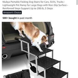 Niubya Portable Folding Dog Stairs for Cars, SUVs, Trucks - Lightweight Pet Ramp for Large Dogs with Non-Slip Surface - Reinforced Steps Support Up to