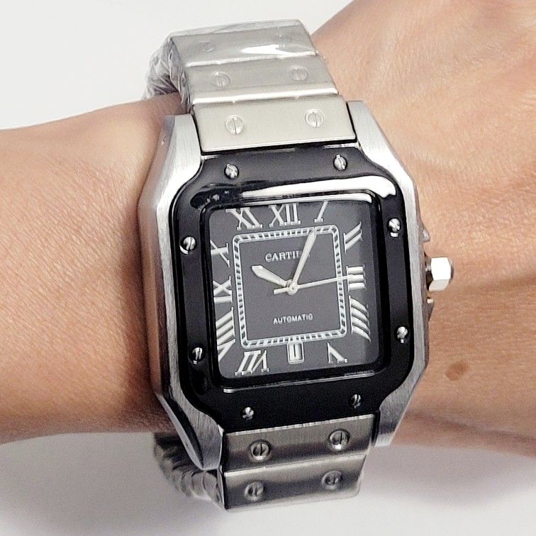 Silver Black Men's Women's Unisex Quartz Movement Watch Gift