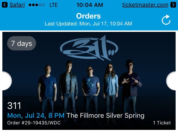 311 ticket 7/24 8pm @ The Fillmore