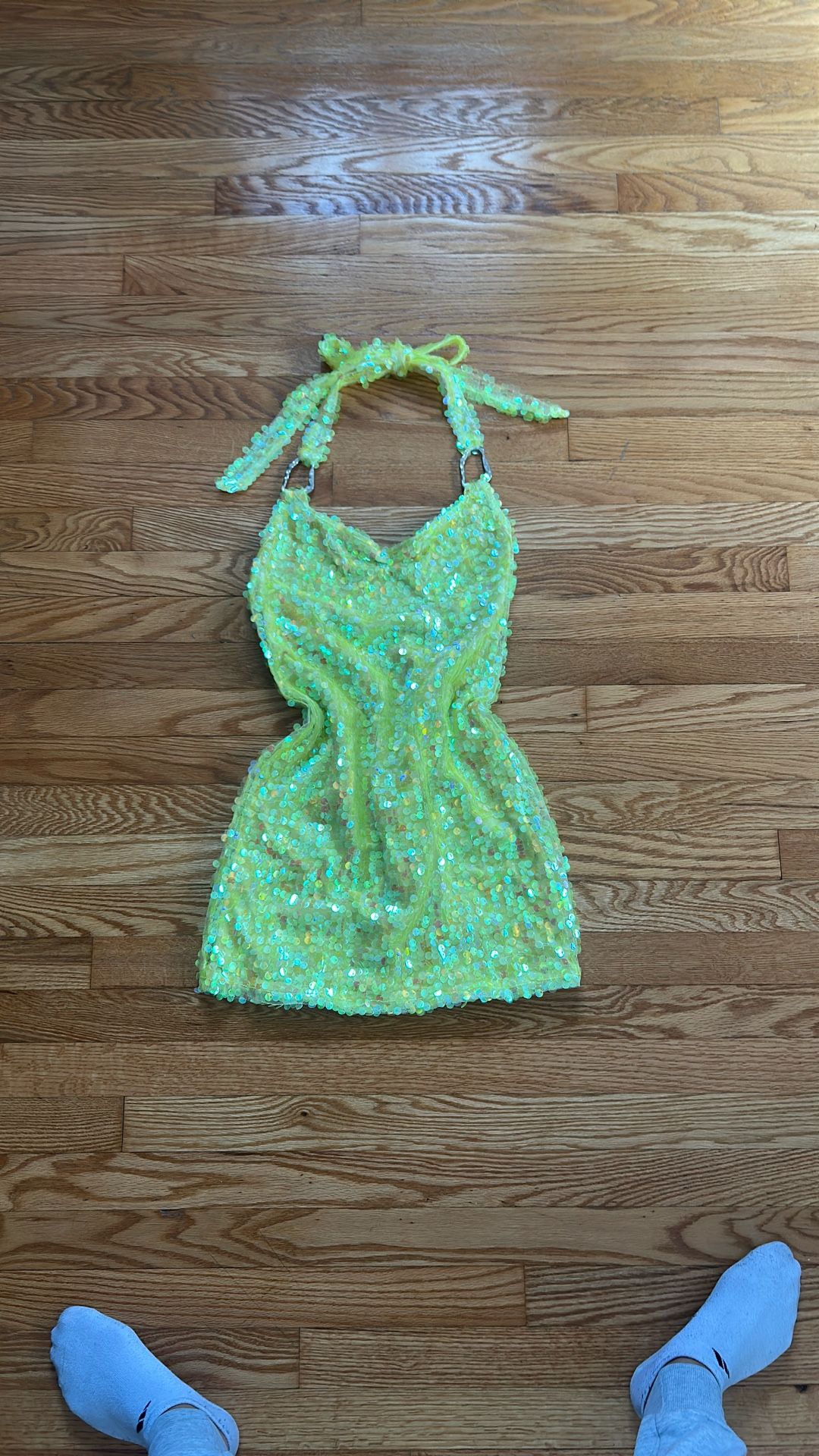 Neon Yellow Sequin Dress (FashionNova)