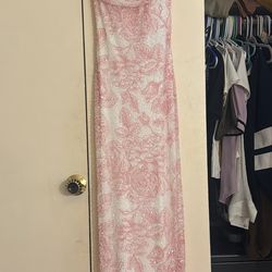 Beautiful pink and white beaded prom dress