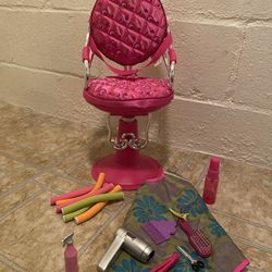 Hair Salon Chair with Accessories for American Girl or Our Generation Doll