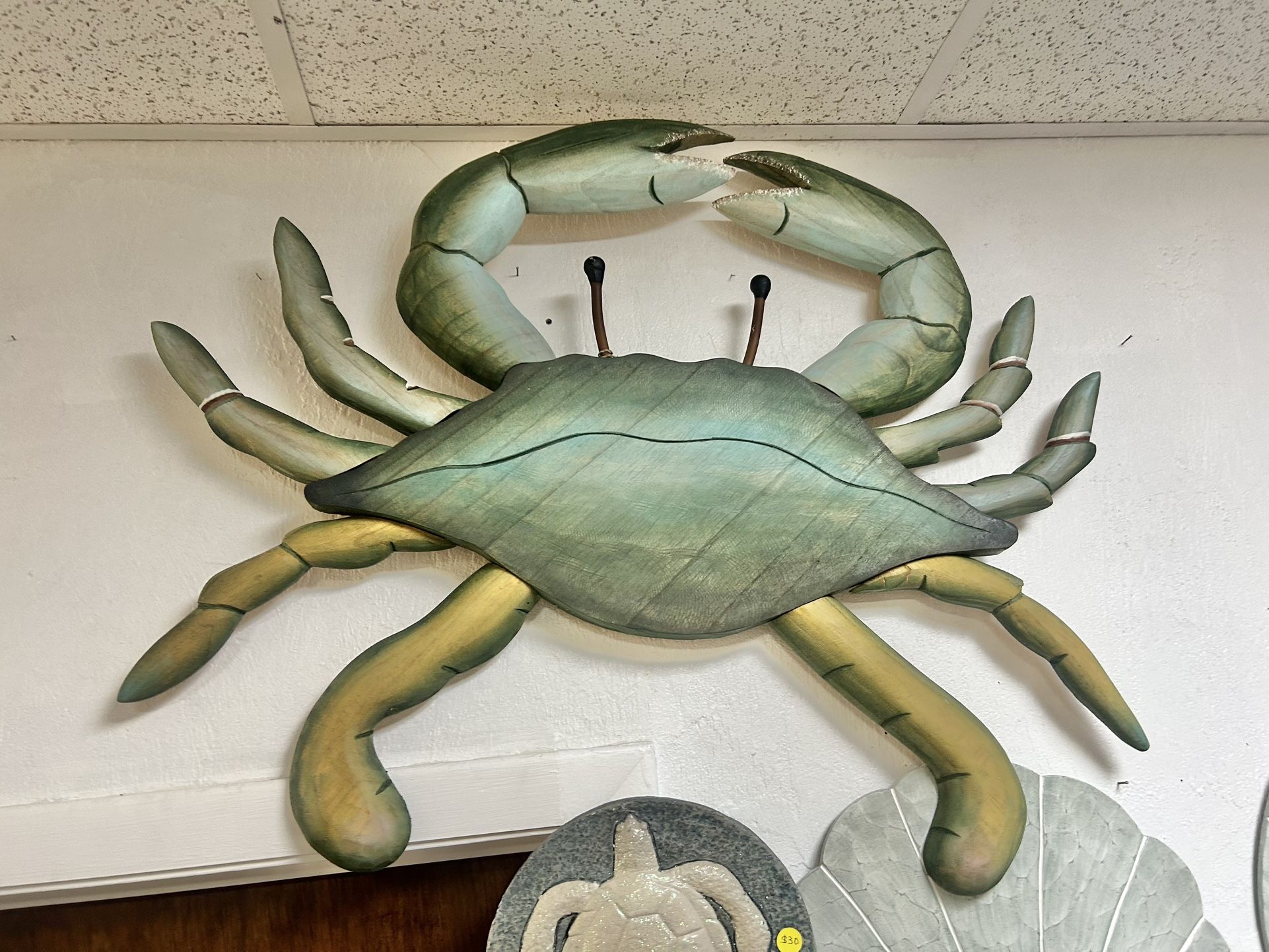 New Large Handcrafted Carved Blue Crab