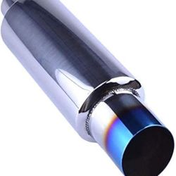 SYKRSS 2 inch Inlet Muffler Exhaust 2" to 3" Exhaust Muffler Resonator Tailpipe Tips 14.8" Length Tail Muffler with Blue Burnt Exhaust Tip Fit For Car