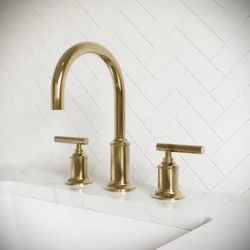 Water Creation Modern Gooseneck Bathroom Faucet In Gold