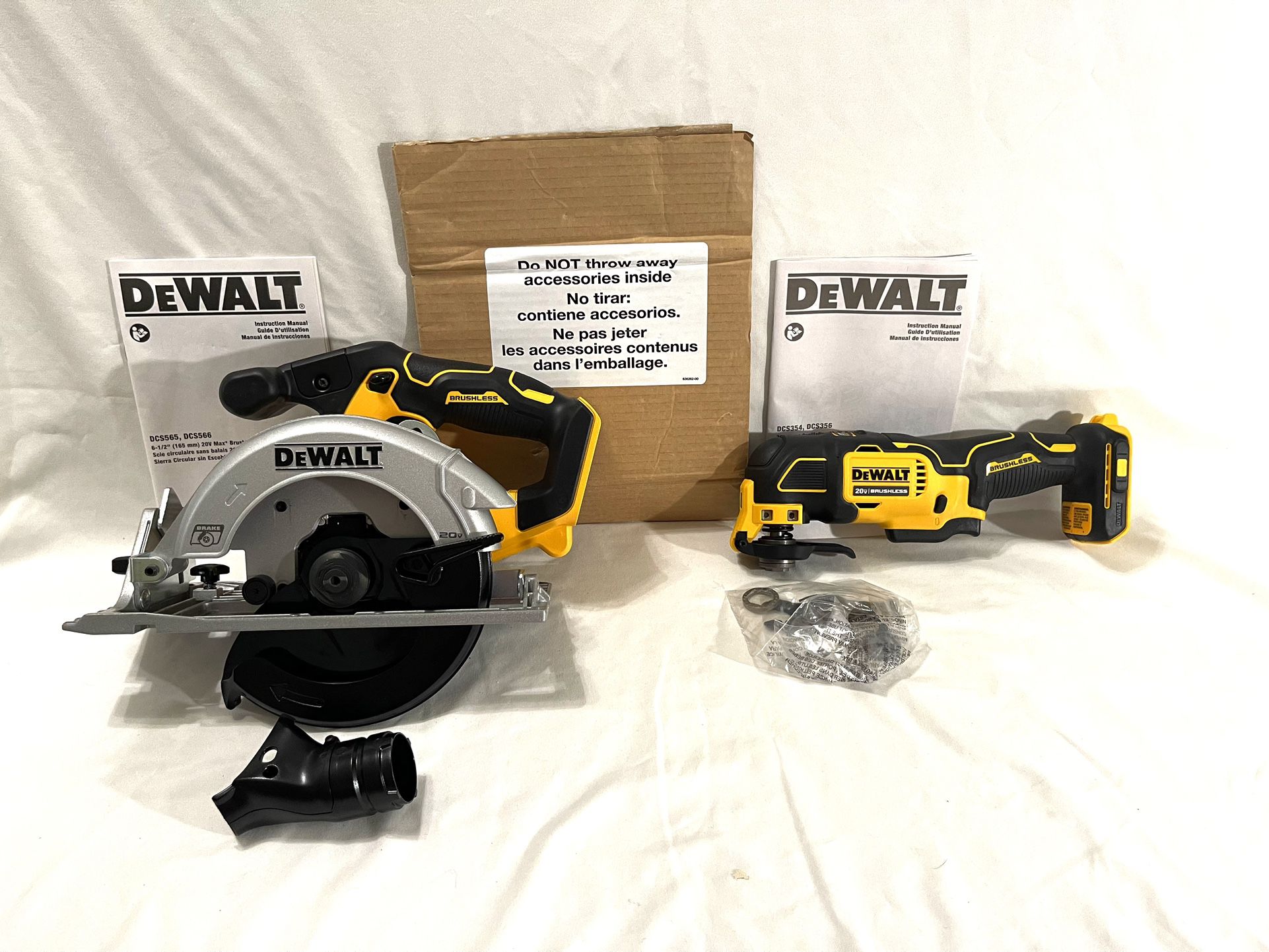 Brand New Dewalt 20 V Brushless Circular Saw With 20 V Brushless Multi Tool. 6-1/2” blade circular saw