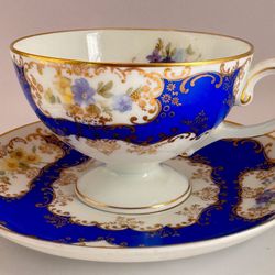 Antique 1920s Rosenthal-Selb Bavaria Porcelain Set – Cups, Saucers & Plates (Cobalt Blue & Gold)