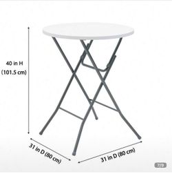 White 31" Round High-Top Folding Table, Portable Foldable Table For Events, Patio And Daily Use
