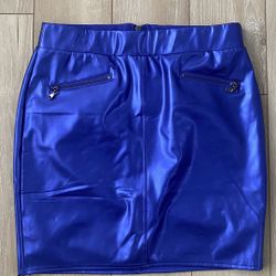 Blue Faux Leather Skirt
