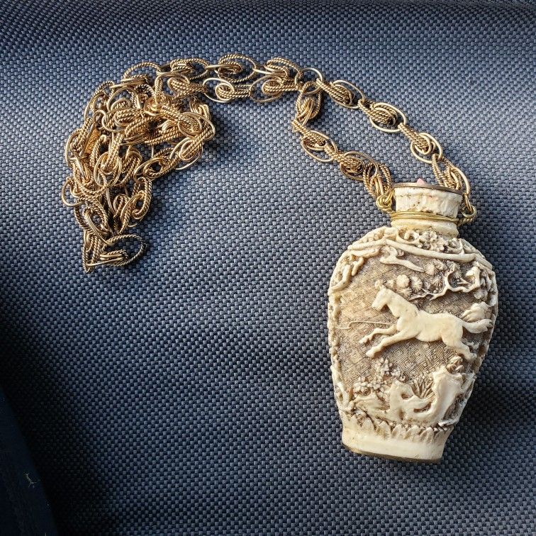 Antique Chinese White Hand Carved Cinnabar Perfume/Snuff Bottle Signed on Base