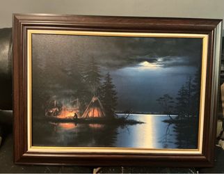 Native American Campfire Night Scene Painting (Print)
