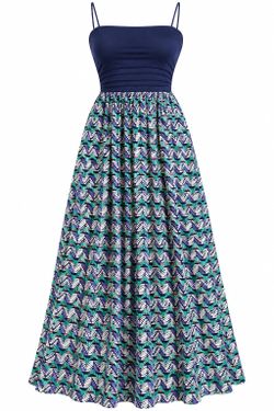 SIS SIS Women’s Navy Blue Teal Geometric Print Strapless Maxi Dress XS Small