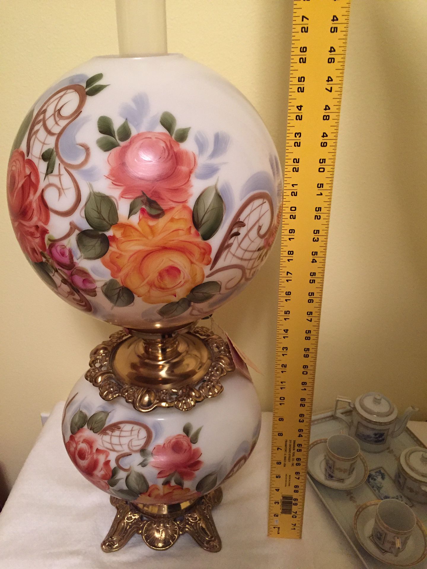 Hand Painted Double Globe Hurricane Lamp