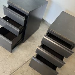 Set Of 2 Black Metal Wheeled Filing Cabinets With 3 Drawers Each   Located in concord  Excellent condition  No keys Very heavy   Measures 27.75” deep;
