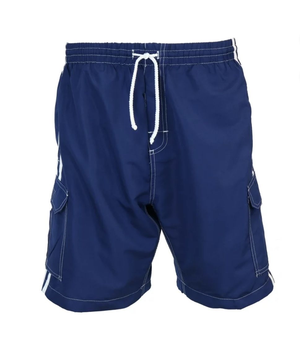 Surf Ave. Men's Classic Surf Swim Trunks No Grommets with Stripes and Five Pockets Navy Blue Large