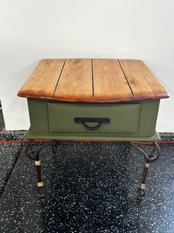 Rustic Wood Top End Table with Iron Legs