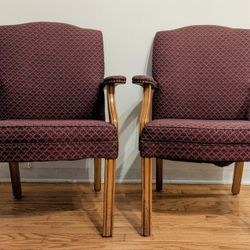Wood & Maroon Fabric Chairs