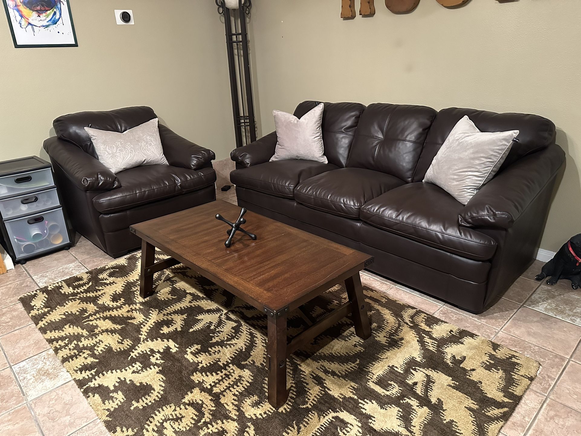 Leather Sofa and Chair With Ottoman