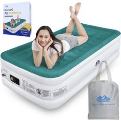 Twin Air Mattress with Built in Pump, Raised 18" Inflatable Mattress, 6P Free PVC for Health, Self Inflating Under 3 mins, Foldable &Portable Blow up 