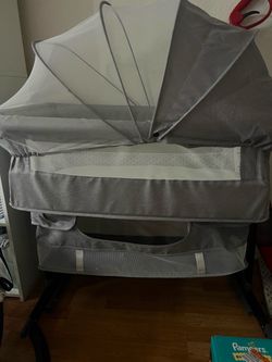Gray Baby Bassinet with Canopy