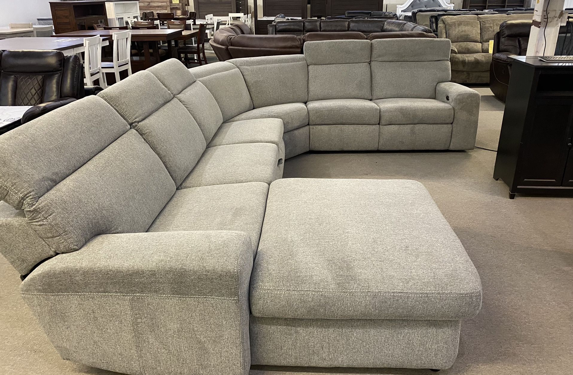 Mandora Chenille Gray Power Reclining Sleeper Sectional With Storage Ottoman