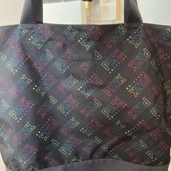 Victoria's Secret PINK Brand Black Tote Bag with Pink Logo Print