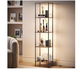 Display Shelf with Dimmable Lights, remote control rustic brown