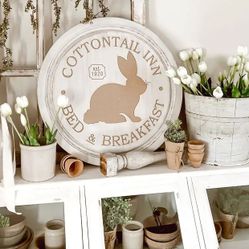 Antique Farmhouse Cottontail Inn Bed & Breakfast Distressed Wood Sign